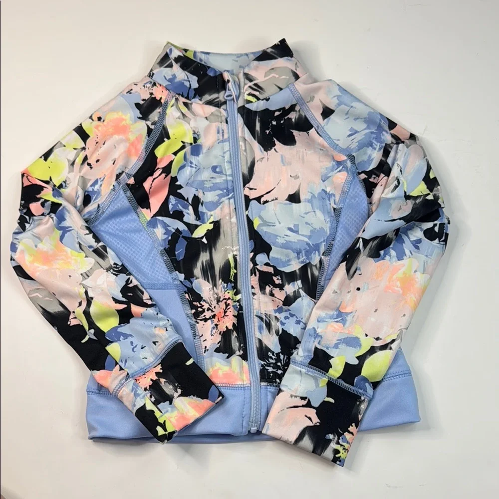 Gymboree Girls' Activewear Blue and‎ Black Jacket with Striking Abstract Pattern